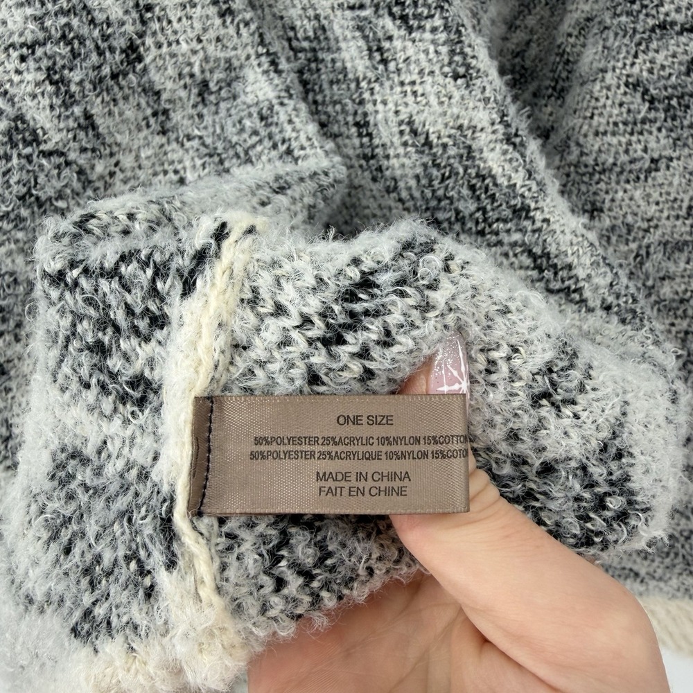 Maeve Anthropology Houndstooth Open‎ Front Cardigan Black White Shawl One Size - Picture 4 of 7